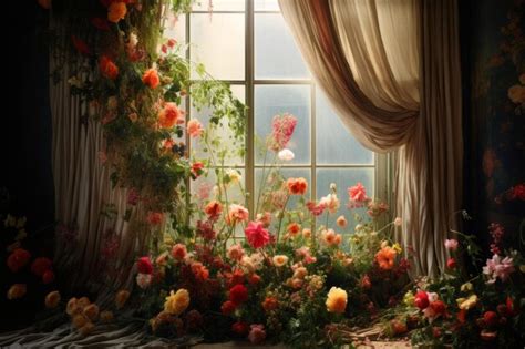 Premium Photo Unveiling The Secret Garden Flowers Behind Curtains Ar