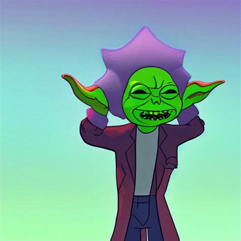 KREA AI Baby Yoda Meets Rick Sanchez In Rick And Morty Dig