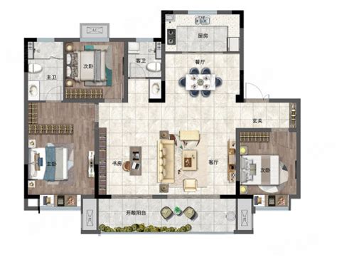 龙樾府洋房143㎡户型，龙樾府3室2厅2卫1厨约14300平米户型图，朝南朝向 烟台安居客