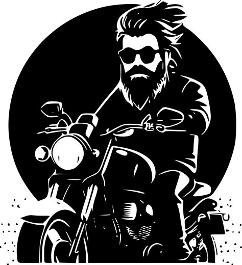 Biker Black And White Isolated Icon Vector Illustration