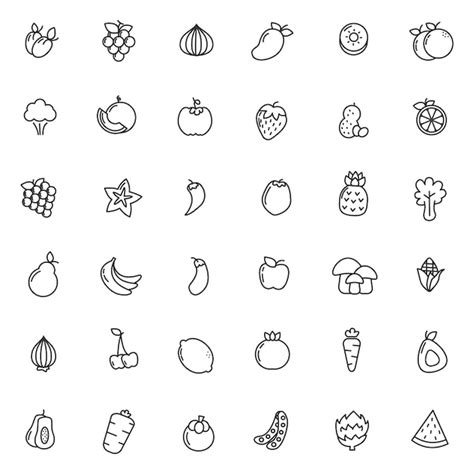 Set Van Groenten En Fruit Pictogrammen Premium Vector