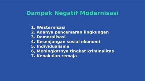 Dampak Negatif Modernisasi Dan Ciri Cirinya Lengkap