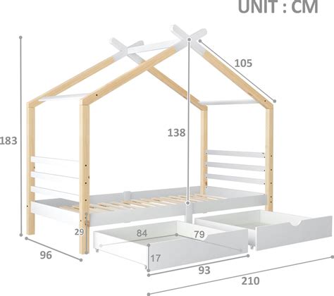 Lit Cabane Enfant Avec Tiroirs Bois Massif Avec Sommier Lattes