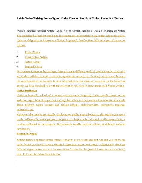 Public Notice Writing - student - Public Notice Writing: Notice Types