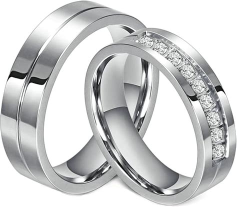 Daesar 2 X Wedding Rings Stainless Steel Silver Ring CZ Couple Rings