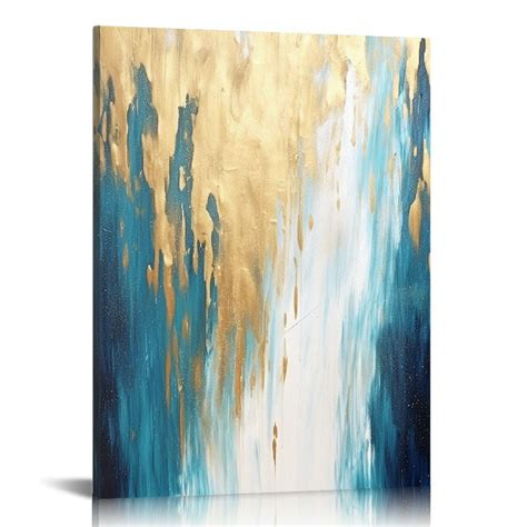 Homicozi Blue White And Gold Canvas Painting Modern Abstract Artwork