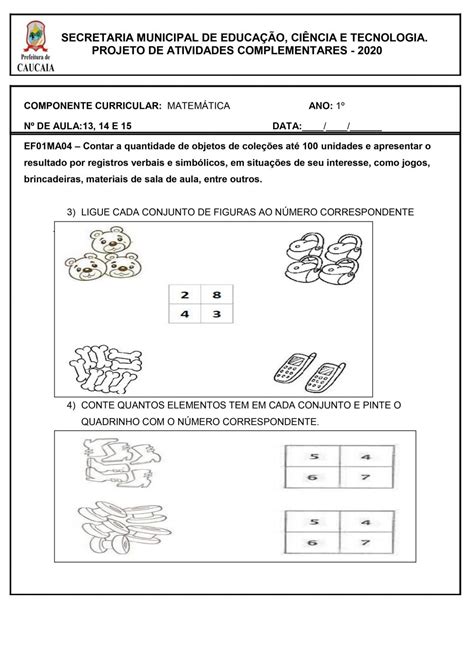 Atividades de Matemática 1 ano BNCC Para imprimir SÓ ESCOLA