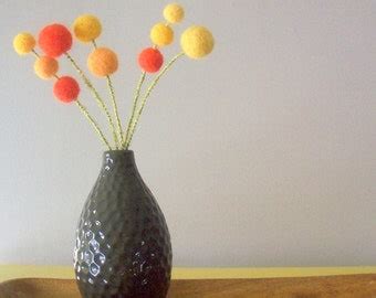 Mustard And Grey Felt Flowers Wool Craspedia Pom Poms Gray Etsy