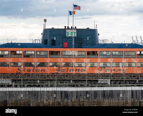 Staten Island Ferry Docked By Wooden Pier Stock Photo Alamy