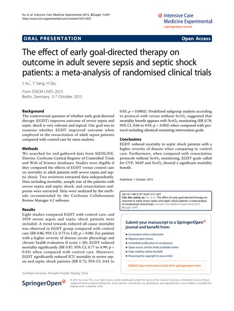 Pdf The Effect Of Early Goal Directed Therapy On Outcome In Adult Severe Sepsis And Septic