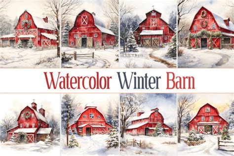 Watercolor Winter Barn Graphic by Pro Designer Team · Creative Fabrica