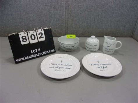 BIBLE VERSE CERAMIC SET BOWL 2 PLATES CREAMER PITCHER SUGAR JAR