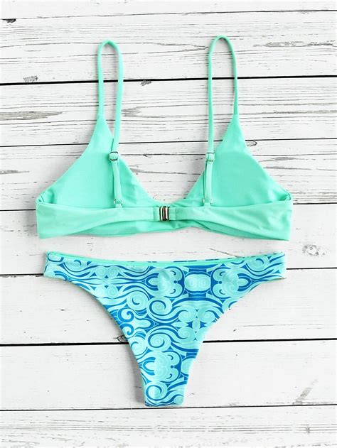 Plunge Neckline Print Bikini Set SheIn Sheinside