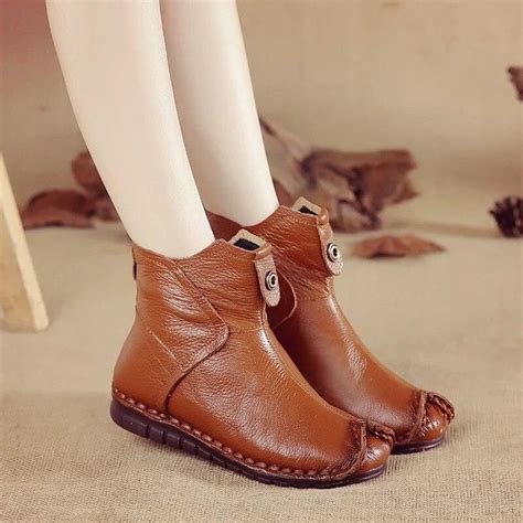 Buy Johnature Genuine Leather Soft Sole Short Boots Women Retro Solid