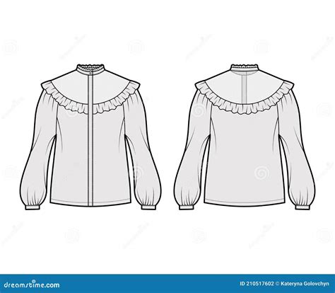 Prairie Blouse Technical Fashion Illustration With Bouffant Long