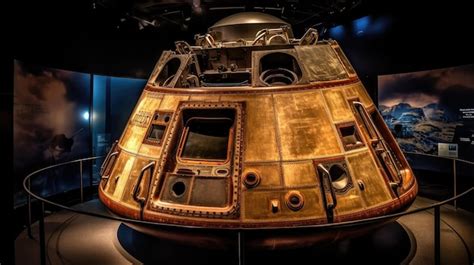 Premium AI Image | A gold apollo 11 capsule sits on display in a museum.