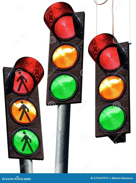 Three Traffic Lights Isolated On White Background Stock Image Image