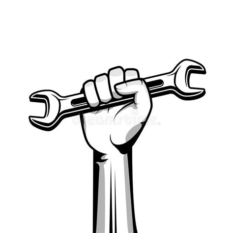 Hand Holding Wrench Vector Illustration In Black Color Stock Vector