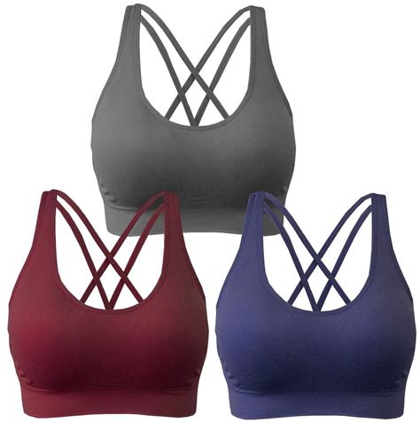 Akamc Pack Women S Medium Support Cross Back Wirefree Removable Cups