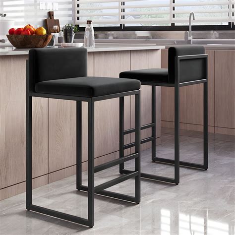 Modern Armless Backrest Counter Stool Steel Cafe Bar Stool With Velvet