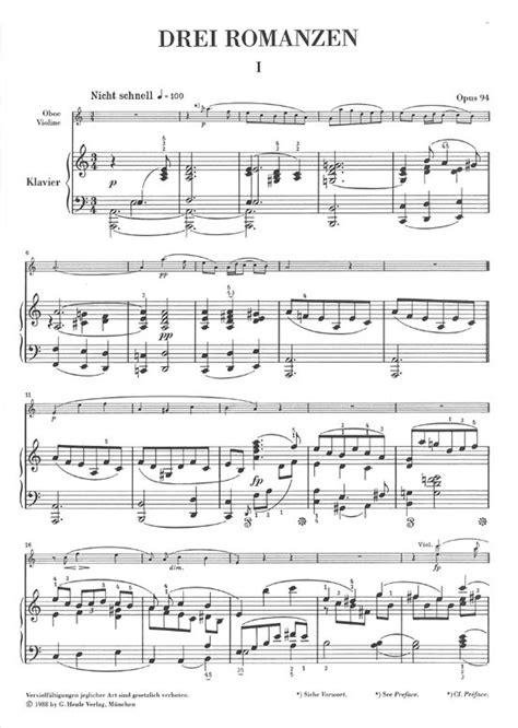 Sheet Music Schumann R Three Romances For Oboe And Piano Op