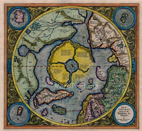 Flat Earth Map North Pole Septentrionalium Terrarum Art Poster