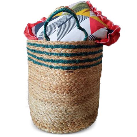 Green Line Jute Basket Handcrafted Planting Jute Basket Jute Basket