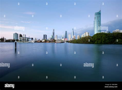 Twilight View Across Nerang River To City Skyline Surfers Paradise