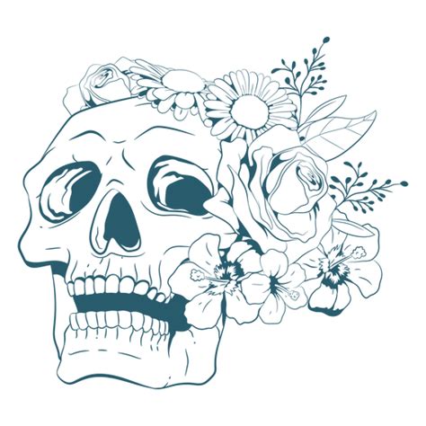 All 90 Images Skull With Flowers Black And White Stunning