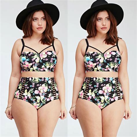 Plus Size Women Bikinis Set Floral Printed Push Up Biquini Swimwear