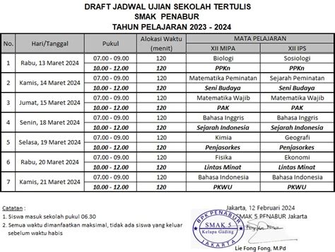 Jadwal Asesmen Akhir Sekolah Ujian Sekolah Kelas Xii Tahun Pelajaran 2024