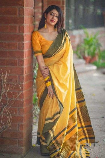 New Arrival Sarees Yello Cotton Saree With Cotton Blouse Sarv