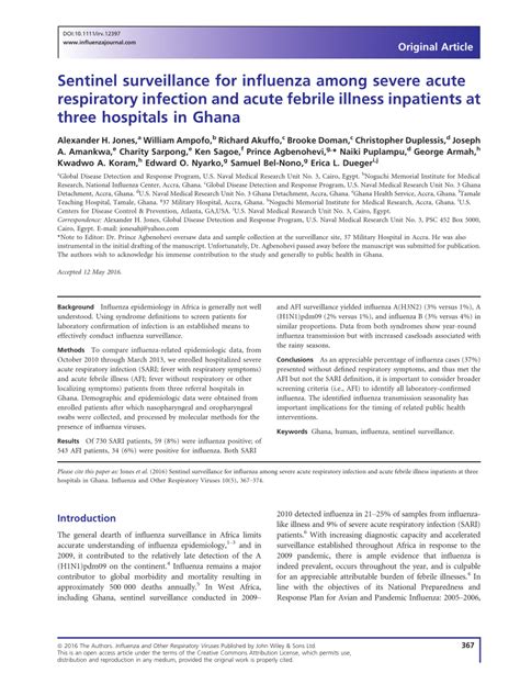 Pdf Sentinel Surveillance For Influenza Among Severe Acute