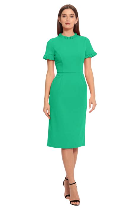 Ruffle Collar Slant Pocket Sheath Dress Maggy London