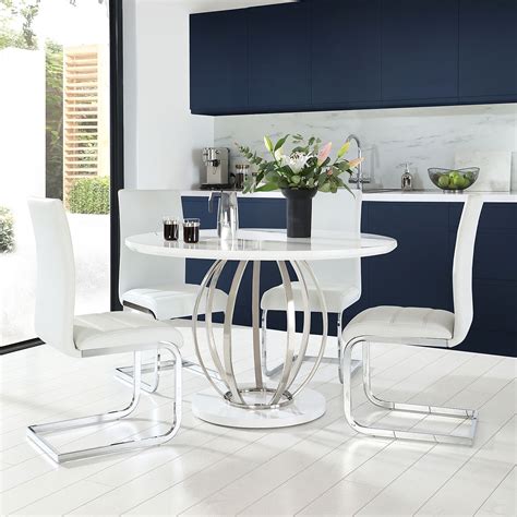 Savoy Round White High Gloss And Chrome Dining Table With 4 Perth White