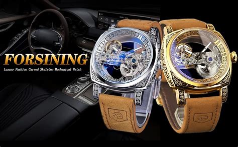 Amazon FORSINING Men S Luxury Square Carving Mechanical Watch