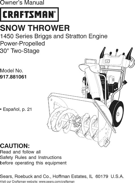 Craftsman User Manual Snow Thrower Manuals And Guides L