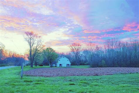 Indiana Farm Sunrise With Barn And Country Road Howard County I