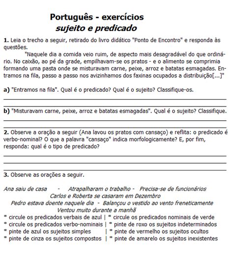 Atividades Para Imprimir De Sujeito E Predicado Formando Alunos