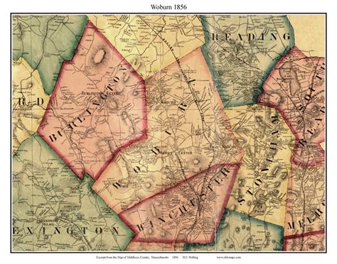 Woburn 1856 Old Town Map With Homeowner Names Massachusetts Cummingsville Horn Pond Reprint