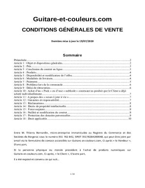 Fillable Online Conditions Gnrales De Vente Guitare Et Couleurs Fax