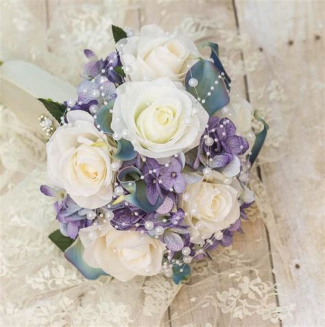 Blue And Purple Bridal Bouquet ~ Pearl Rose Bouquet ~ Romantic Bridal ...