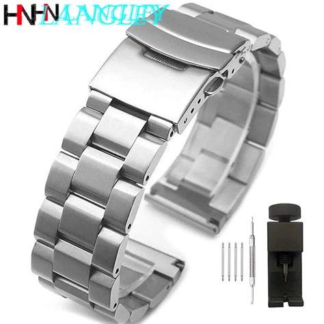 Silver Black Stainless Steel Watch Bands Brushed Finish Watch Strap