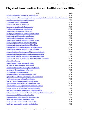 Fillable Online Physical Examination Form Health Services Office