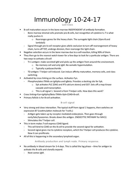 Immunology 10 24 17 Lecture Notes 15 Immunology 10 24 Last Class B