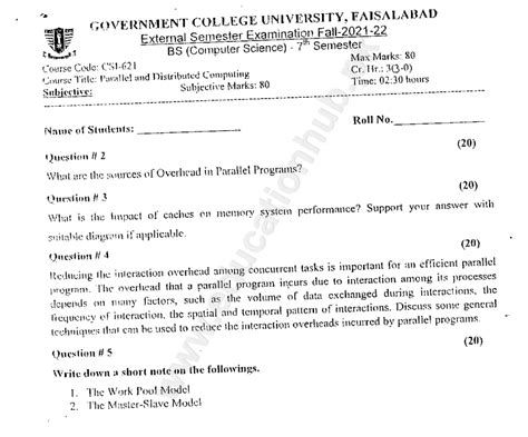 Parallel Distributed Computing Bscs Gcuf Past Paper Education Hub