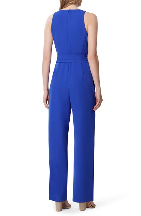 Tahari Tie Waist Crepe Wide Leg Jumpsuit In Blue Lyst