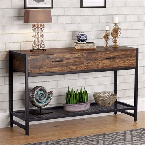 Tribesigns Rustic Sofa Console Table with 2 Drawers, 47 inch Industrial ...