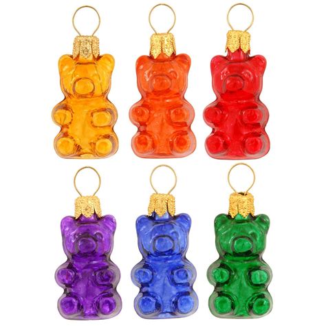 Set Of 6 Mini Gummy Bears Glass Ornaments