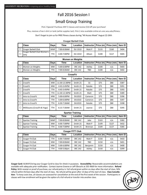 Fillable Online Urec Wsu Fall Session I Small Group Training Fax